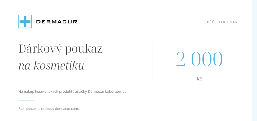 Dárkový poukaz na kosmetiku Dermacur Laboratories v hodnotě 2 000 Kč, platný pouze na e-shopu dermacur.com.