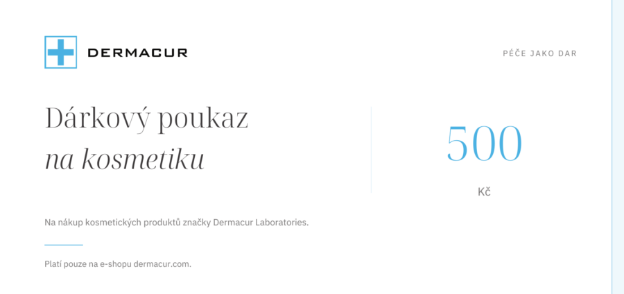 Dárkový poukaz na kosmetiku Dermacur Laboratories v hodnotě 500 Kč, platný pouze na e-shopu dermacur.com.